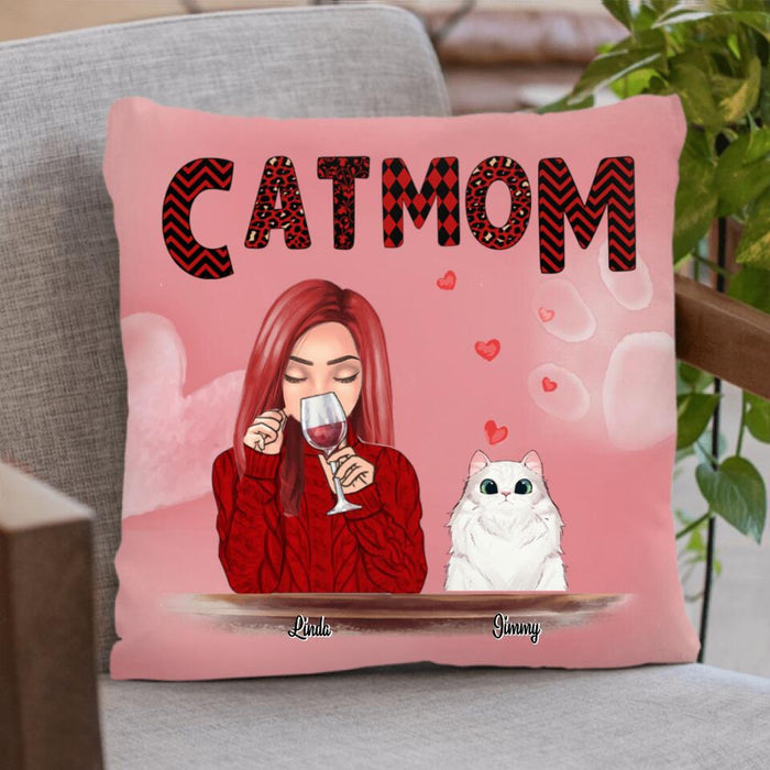 Custom Personalized Pet Mom Pillow Cover - Best Gift Idea For Dog/Cat Lovers - Pet Mom With Wine and Upto 4 Pets
