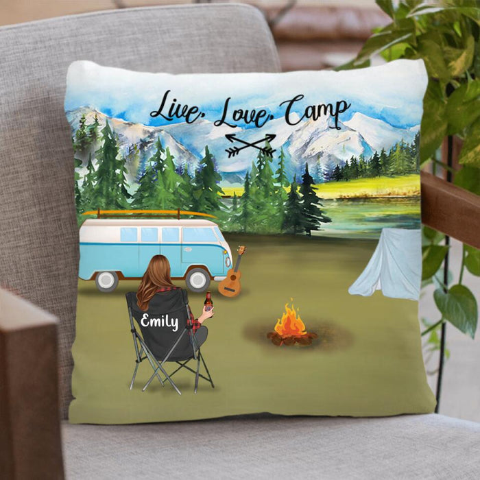 Custom Personalized Camping Pillow Cover - Single Man/Woman with up to 6 pets, Single Parent with up to 6 kids and 2 pets - Gift For Camping Lovers - ODH9UF