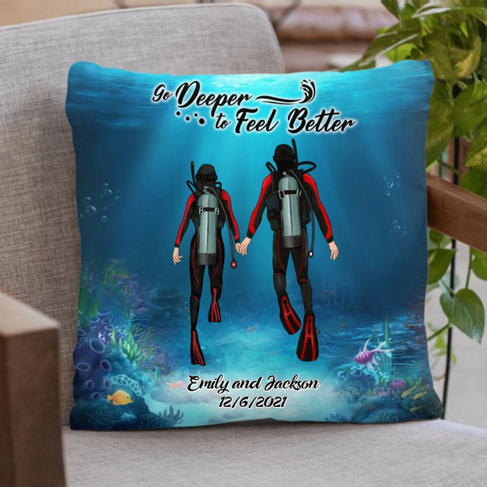 Custom Personalized Couple Diving Pillow Cover - Best Gift For Couple - Go Deeper To Feel Better