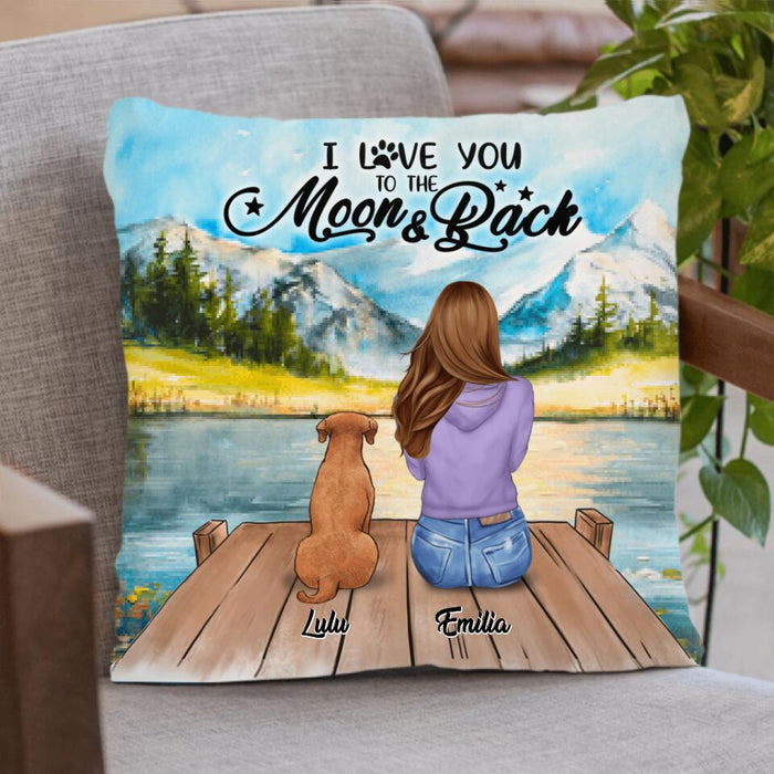 Custom Personalized Dog Mom Pillow Cover - Upto 7 Dogs - Best Gift For Dog Lover - I Love You To The Moon And Back
