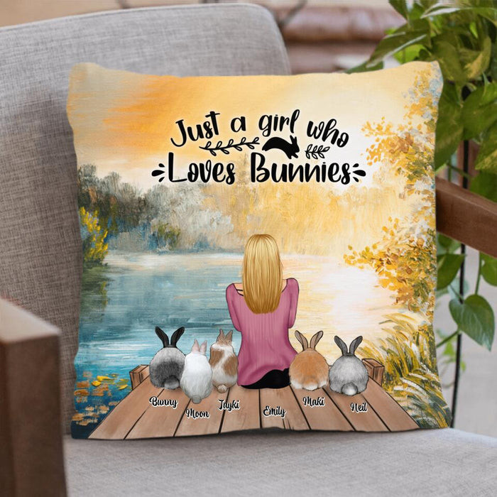 Custom Personalized Rabbit Mom Pillow Cover - Gifts For Rabbit Lovers With Upto 5 Rabbits - Just A Gril Who Loves Bunnies
