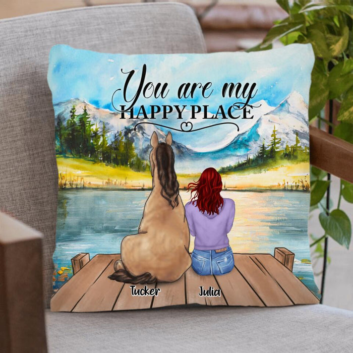 Personalized Horse/Dog Mom Pillow Cover - Gift For Horse Lovers, Dog Lovers - You Are My Happy Place - 9AGKN2