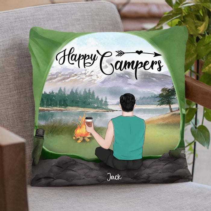 Custom Personalized Dog Camping Pillow Cover - Man/ Woman/ Couple With Upto 3 Dogs - Best Gift For Camping Lover - View Inside The Tent