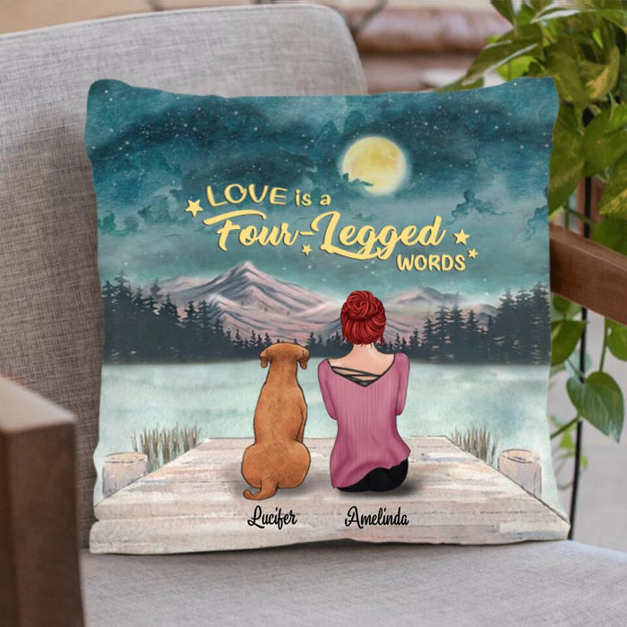 Custom Personalized Pets Mom Pillow Cover, Cushion Cover - Mom With Upto 5 Pets - Best Gift For Cat Lovers, Dog Lovers - Love Is Four-Legged Words -  FD19NO