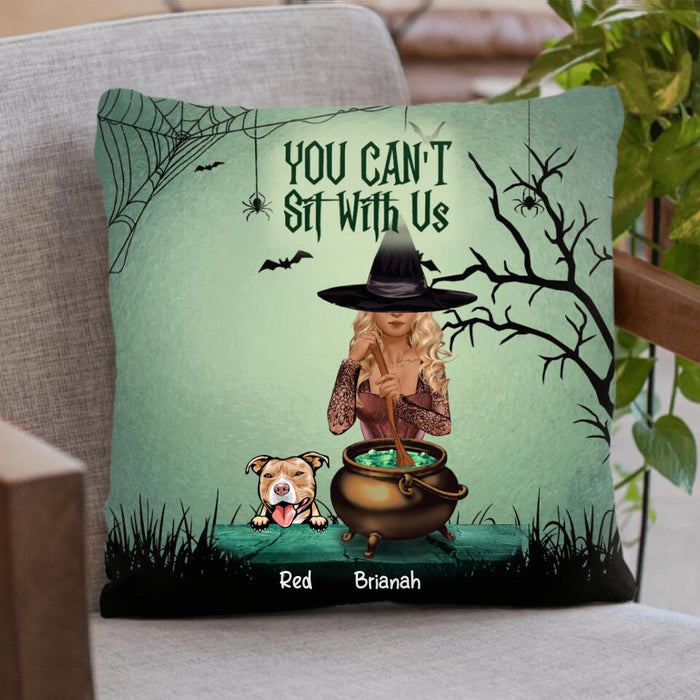 Custom Personalized Dog And Witch Pillow Cover - Upto 4 Dogs - You Can't Sit With Us