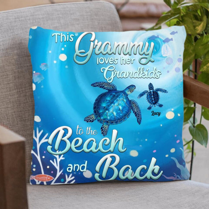 Custom Personalized Grandma Turtle Pillow Cover/Cushion Cover - Upto 6 Turtles - This Grammy Loves Her Grandkids To The Beach And Back - HWDFYR