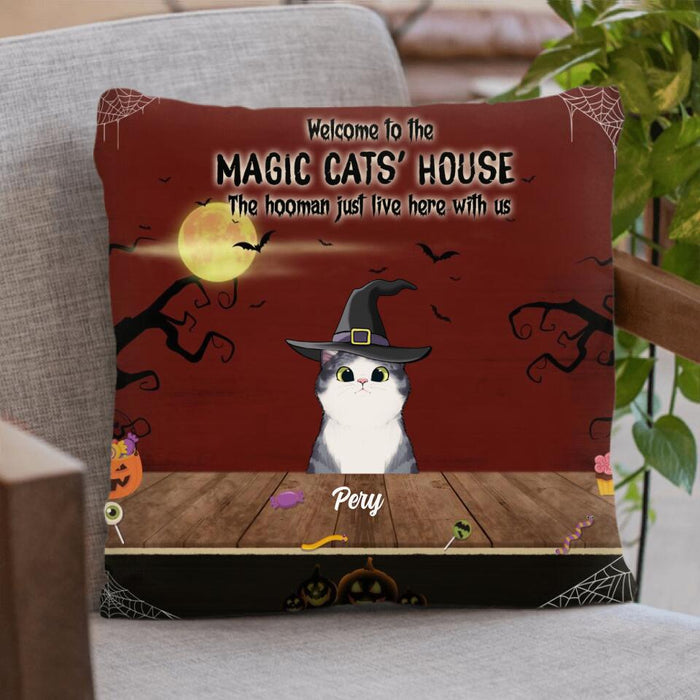 Custom Personalized Halloween Cats Pillow Cover/Cushion Cover - Upto 5 Cats - Best Gift For Cat Lovers - Welcome To The Magic Cats' House - EAC1XW
