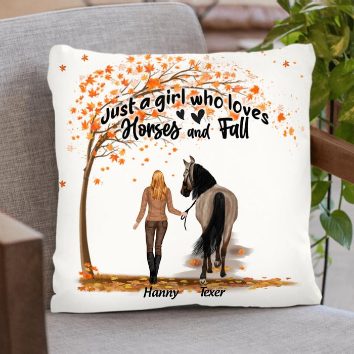 Custom Personalized Horse Mom In Autumn Pillow Cover - Girl With Upto 2 Horses - Best Gift For Horse Lover