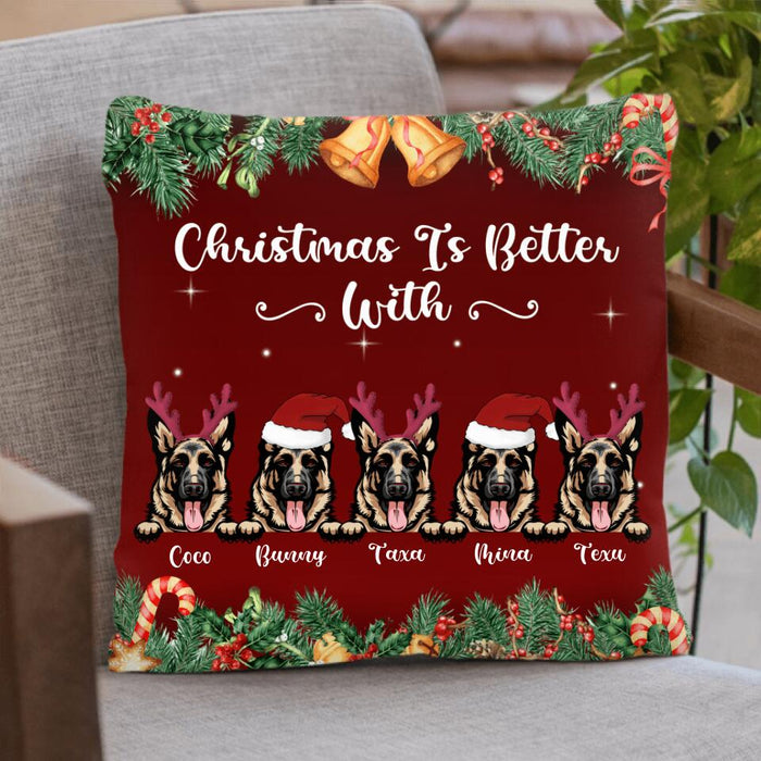 Custom Personalized Dog Christmas Pillow Cover - Upto 6 Dogs -  Best Gift For Christmas Holiday/ Dog Lovers - SMIJYT