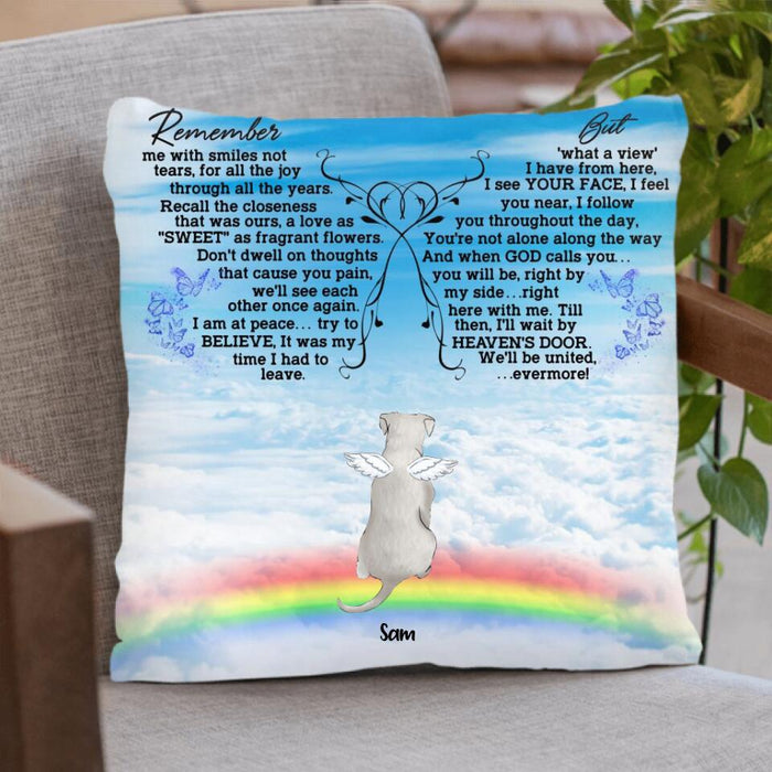 Custom Personalized Memorial Pets Pillow Cover/ Cushion Cover - Upto 5 Pets - Memorial Gift For Dog Lovers/Cat Lovers - Remember Me With Smiles Not Tears- AXSIO5