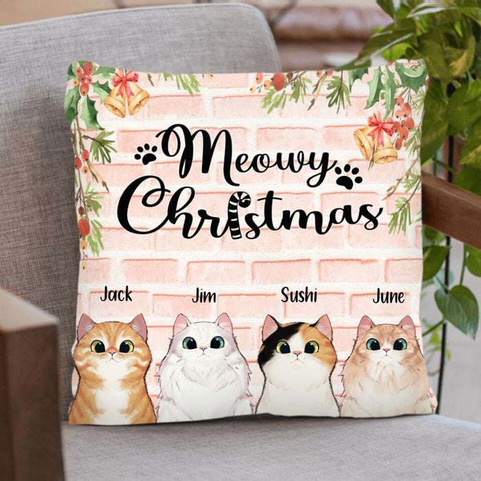 Custom Personalized Christmas Cat Pillow Cover - Best Gift Ideas For Christmas and Cat Lovers - Meowy Christmas - TW5J6V