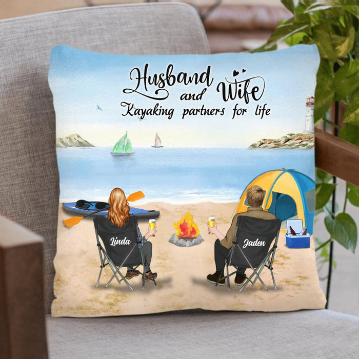 Custom Personalized Kayak Camping Pillow - Couple With Upto 3 Dogs - This Is Our Happy Place