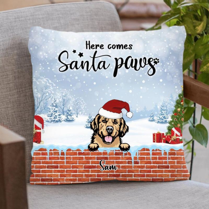 Personalized Dog In Chimney Pillow Cover - Up to 4 Dogs - Christmas Gift For Dog Lover - Here Comes Santa Paws - K6SJV1