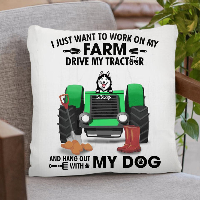 Custom Personalized Tractor Farm Dog Pillow Cover - Best Gift For Farmers/Dog Lovers - I Just Want To Work On My Farm Drive My Tractor And Hang Out With My Dogs