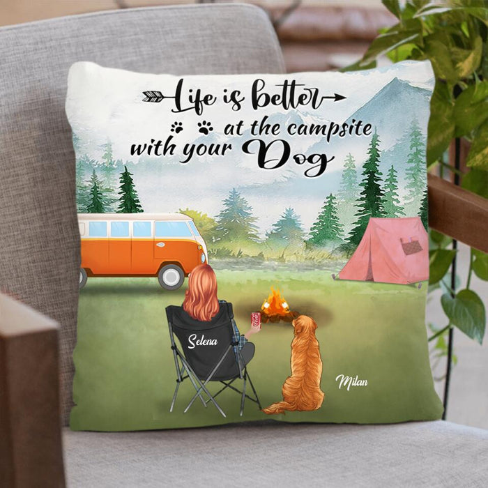 Custom Personalized Dog Mom Camping Pillow Cover/ Cushion Cover - Mom With Upto 4 Dogs - Best Gift For Dog Lovers