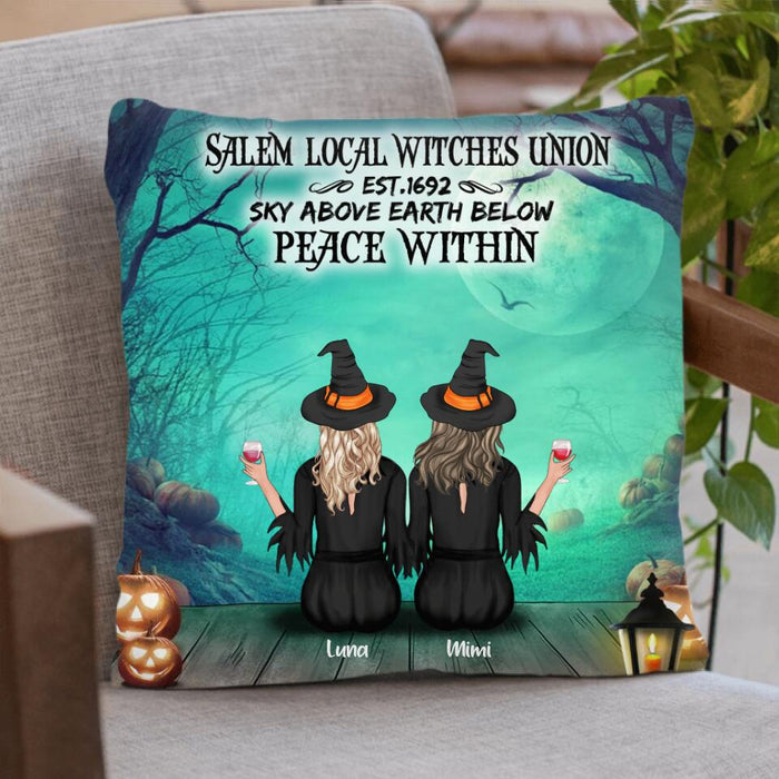 Custom Personalized Coven Witch Pillow Cover - Upto 4 Witches - Halloween Gift For Friends - Salem Local Witches Union