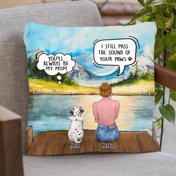 Custom Personalized Memorial Pet Mom Pillow - Woman With Upto 5 Pets - Best Gift For Pet Lover - It's So Hard To Say Goodbye