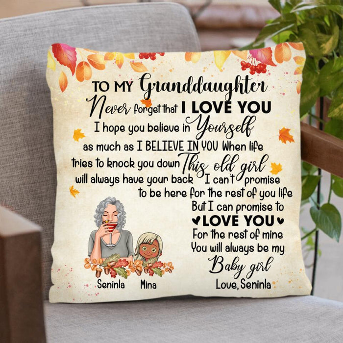 Custom Personalized Grandma & Granddaughter Pillow Cover/Cushion Cover - Upto 4 Kids - To My Granddaughters Never Foget That I Love You