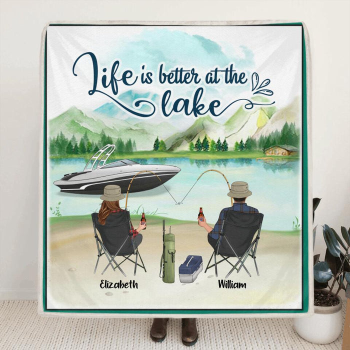 Custom Personalized Fishing Family Quilt/ Fleece Blanket & Pillow Cover - Parents With Upto 4 Kids - Gift For Whole Family - Life Is Better At The Lake
