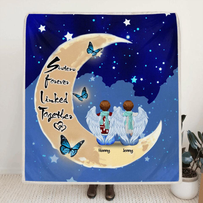 Custom Personalized Sister Moon Quilt/ Fleece Blanket & Pillow Cover - Best Gift For Sisters - Upto 5 Women - Sisters Forever Linked Together