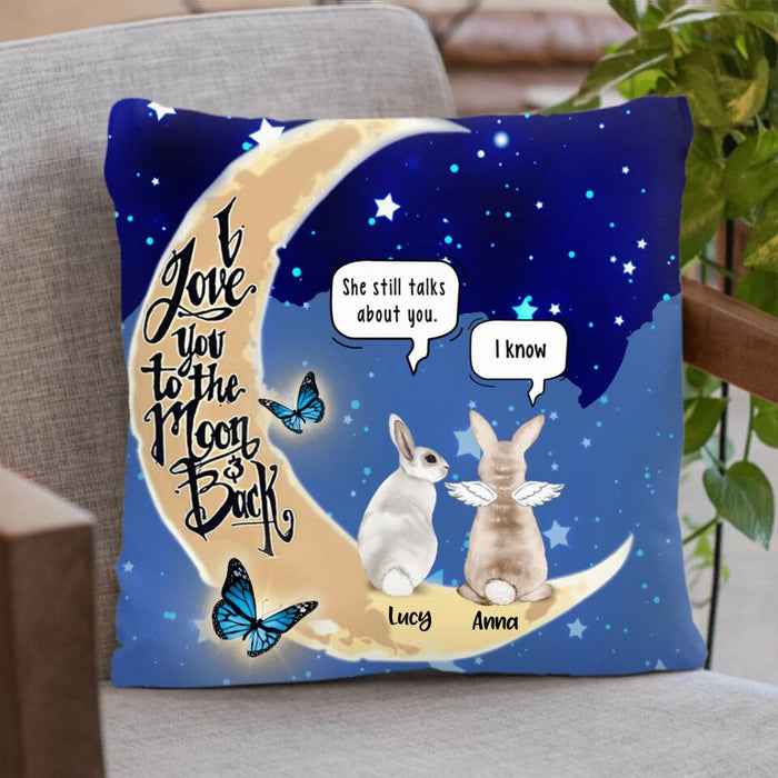 Custom Personalized Rabbit Moon Memorial Pillow Cover & Quilt/ Fleece Blanket - Upto 5 Rabbits - Memorial Gift Idea - I Love You To The Moon & Back