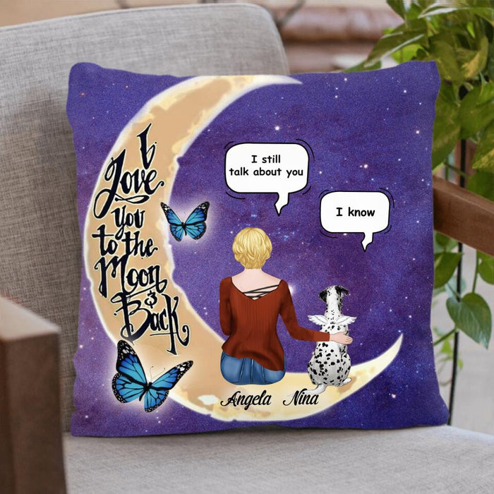 Custom Personalized Pet Moon Memorial Pillow Cover & Quilt/ Fleece Blanket - Upto 4 Pets - Memorial Gift For Dog/ Cat Lover - I Love You To The Moon And Back