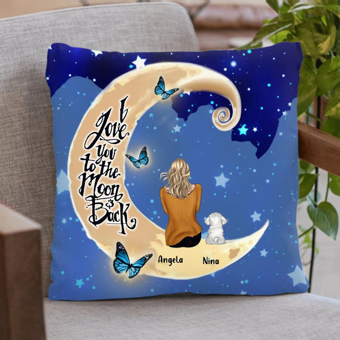 Personalized Pet Mom/Dad Pillow Cover - Upto 4 Pets - Best Gift For Dog/Cat Lovers - I Love You To The Moon And Back