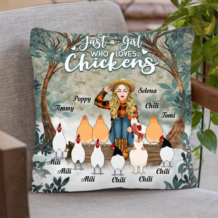 Custom Personalized Just A Girl Who Loves Chickens Pillow Cover & Quilt/ Fleece Blanket - Girl With Upto 10 Chickens