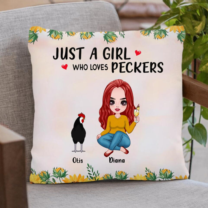 Custom Personalized Chickens Pillow Cover - Up to 4 Chickens - Just A Girl Who Loves Peckers