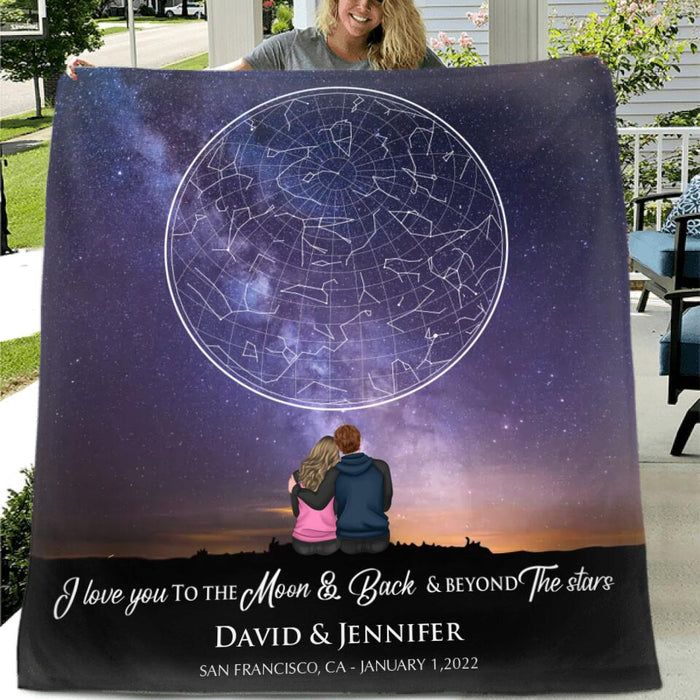 Custom Personalized Couple Quilt/Fleece Blanket  - Gift Idea For Couple - I Love You To The Moon & Back