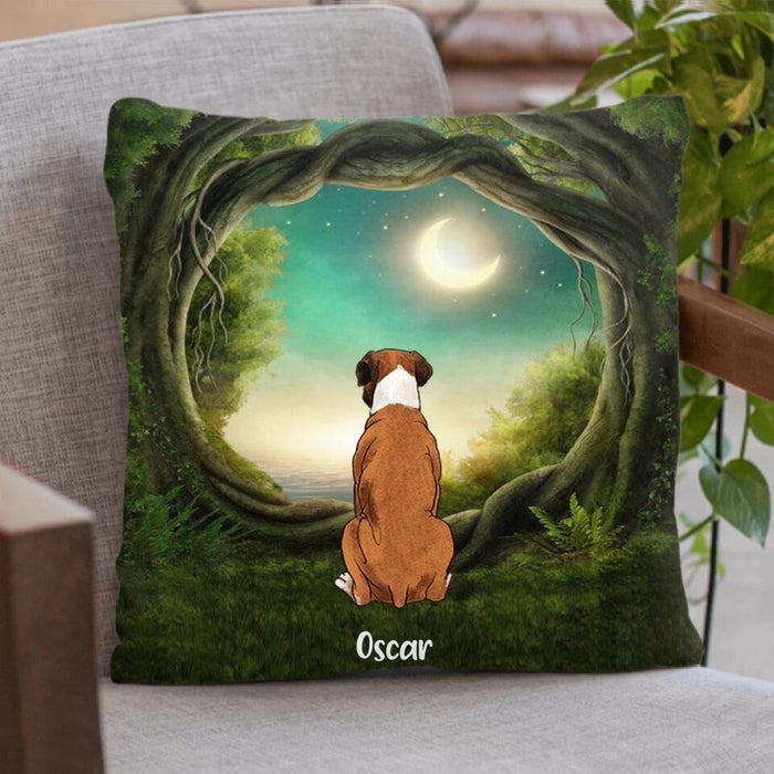 Custom Personalized Memorial Blanket/Pillow Cover Cushion Cover - Gift for Dog/Cat Lovers - Memorial conversation in forest quilt/fleece/pillow cover- Up to 5 Pets