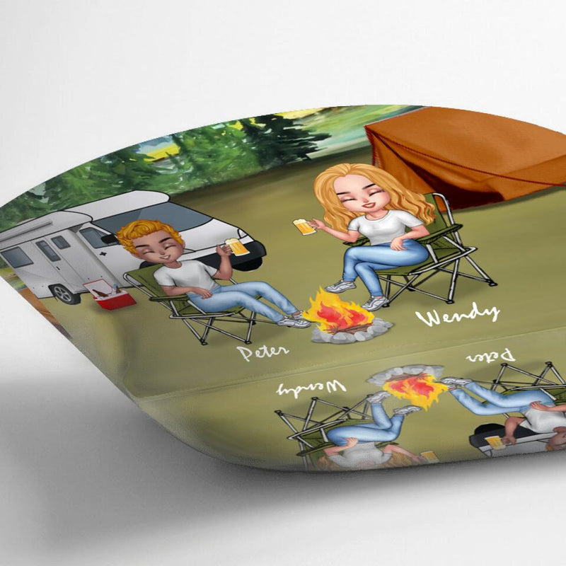 Personalized Camping Couple Valentine's  Day Round Pillow - Couple With Up to 2 Dogs - Gift Idea For Camping Lover - Making Memories One Campsite At A Time