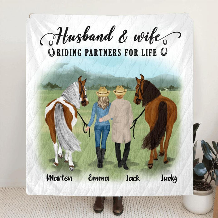 Custom Personalized Horse Couple Quilt/Fleece Blanket & Pillow Cover - Best Gift For Couple, Lover - Husband And Wife Riding Partners For Life