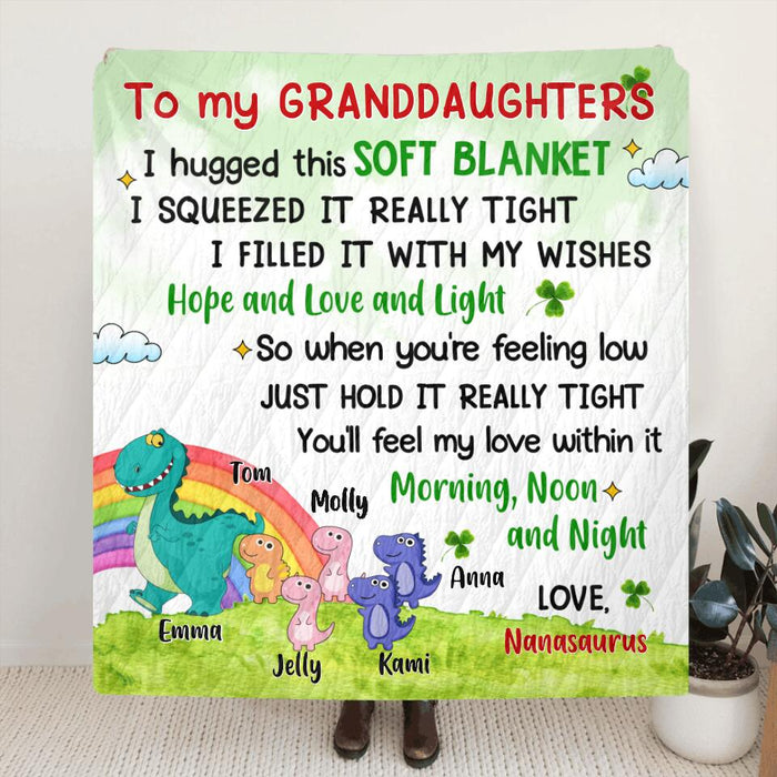 Custom Personalized Dinosaur Mom Quilt/Fleece Blanket & Pillow Cover - Upto 5 Dinosaurs - Gift Idea For Family