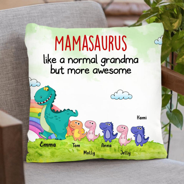 Personalized Grandmasaurus And Kids Pillow Cover -  Up to 5 Kids -  Like A Normal Grandma But More Awesome