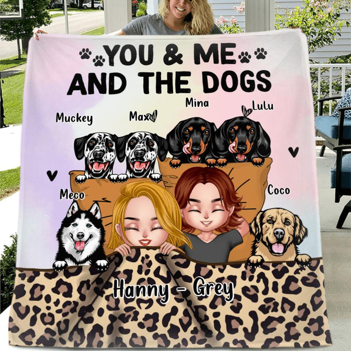 Custom Personalized Dog Blanket/Pillow Cover - Gift for Couples, Dog Lovers -  You & Me And The Dogs - Up to 6 Dogs