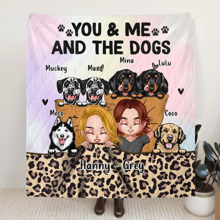 Custom Personalized Dog Blanket/Pillow Cover - Gift for Couples, Dog Lovers -  You & Me And The Dogs - Up to 6 Dogs