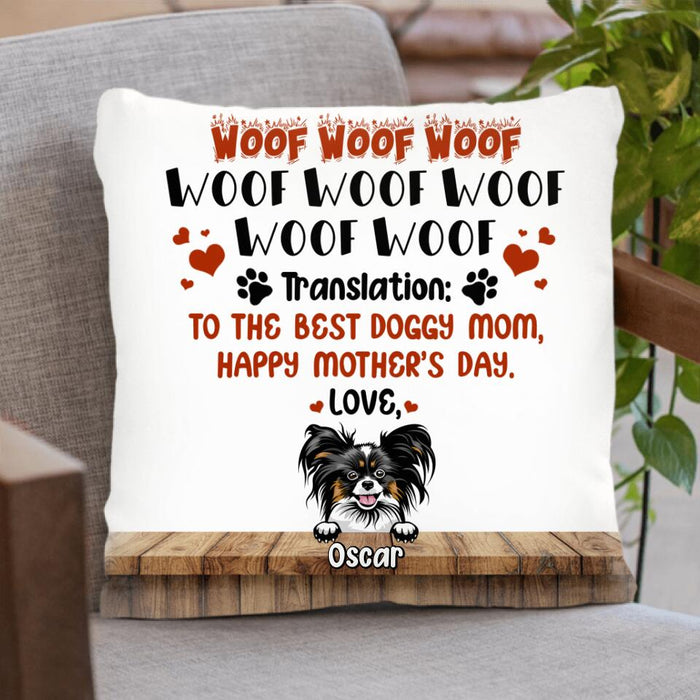 Custom Personalized Dog Mom Pillow Cover - Upto 4 Dogs - Mother's Day Gift For Dog Lovers - To The Best Doggy Mom