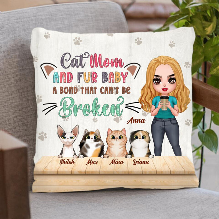 Custom Personalized Cat Mom Chibi Pillow - Gift Idea For Mother's Day/ Cat Lovers With Upto 6 Cats - Cat Mom And Fur Baby A Bond That Can't Be Broken