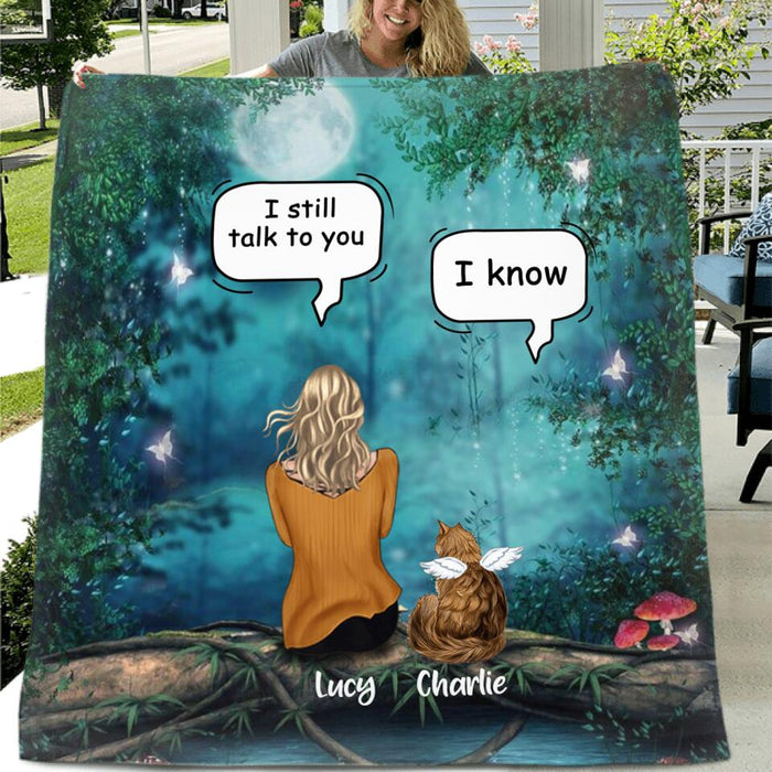 Custom Personalized Cat Memorial Pillow Cover & Quilt/ Fleece Blanket - Upto 5 Cats - Best Gift For Cat Lover - I Still Talk To You