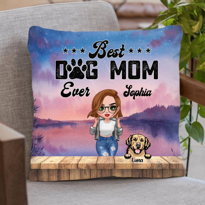 Custom Personalized Dog Mom Chibi Front Pillow Cover - Gifts For Dog Lover With Up to 4 Dogs - Best Dog Mom Ever