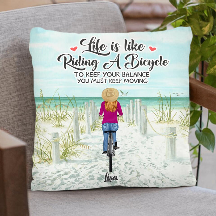 Custom Personalized Bicycle Pillow Cover & Fleece/ Quilt Blanket - Upto 4 People - Best Gift For Family/Bicycle Lovers - Life Is Like Riding A Bicycle