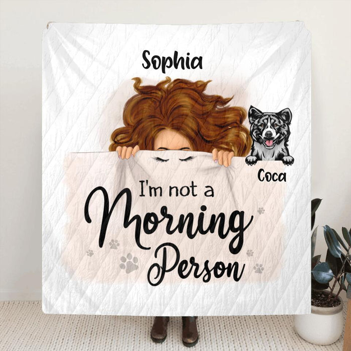 Custom Personalized Sleeping Girl  Pillow Cover & Fleece/ Quilt Blanket - Upto 6 Dogs  - Best Gift For Dog Lovers - I Like To Stay In Bed With My Dogs