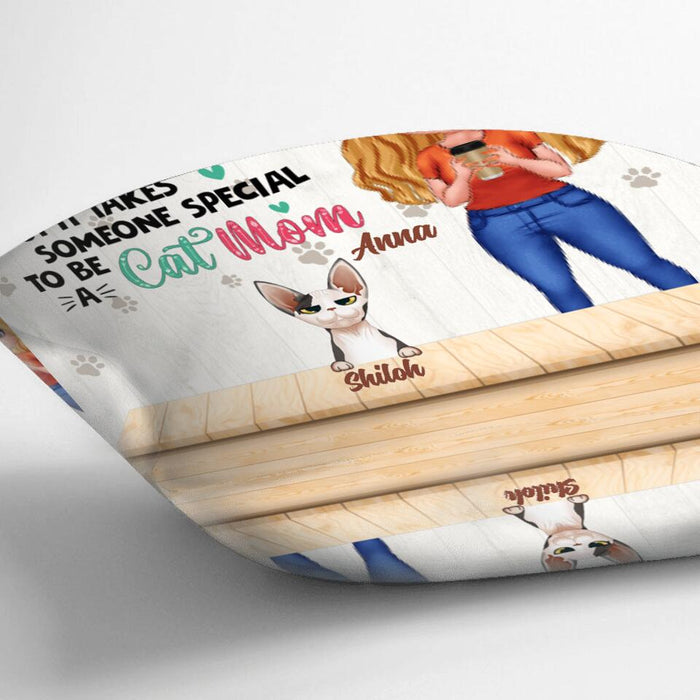 Custom Personalized Cat Mom Chibi Pillow - Upto 6 Cats - Gift Idea For Cat Lovers/Mother's Day - Any Woman Can Be A Mother But It Takes Someone Special To Be A Cat Mom
