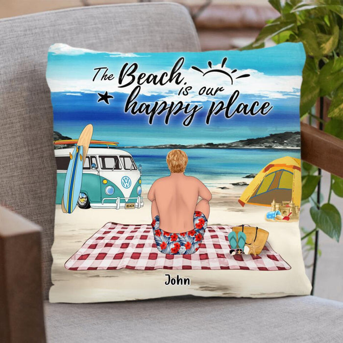 Custom Personalized Camping Beach Quilt/Fleece Blanket & Pillow Cover - Upto 4 People - Best Gift For Camping/Couple Lover - The Beach Is Our Happy Place