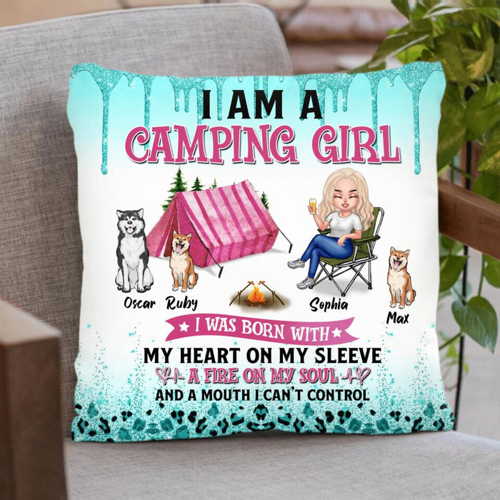 Custom Personalized Camping Blanket/Pillow Cover - Gift For Camping Lovers, Dog Mom - Camping Queen Dog Mom - Up to 3 Dogs - I am a camping girl