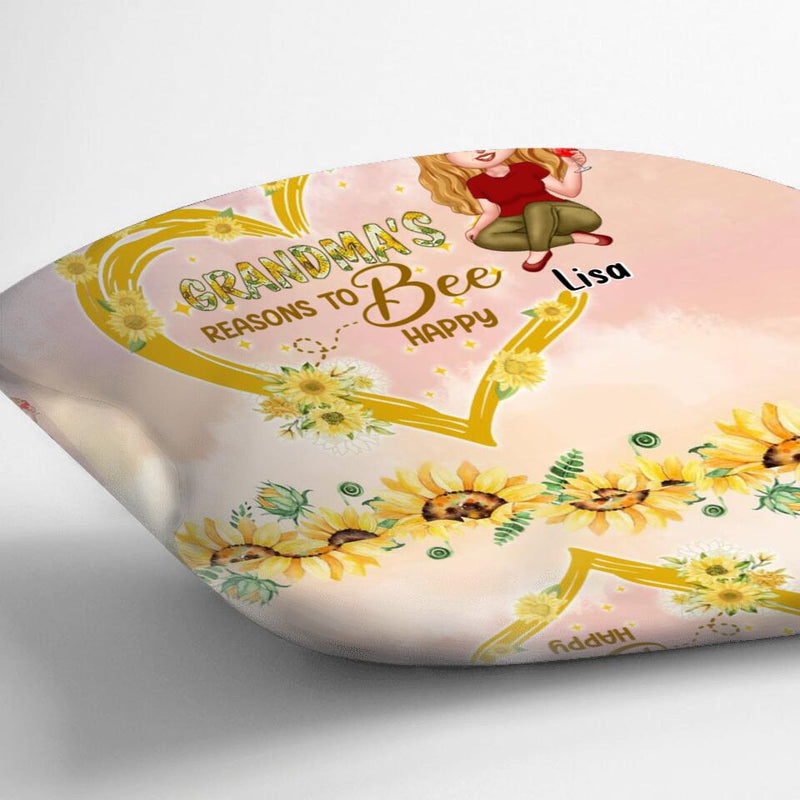 Personalized Grandma Pillow Cover - Up to 6 Kids - Mother's Day Gift For Grandma - Grandma's Reasons To Bee Happy