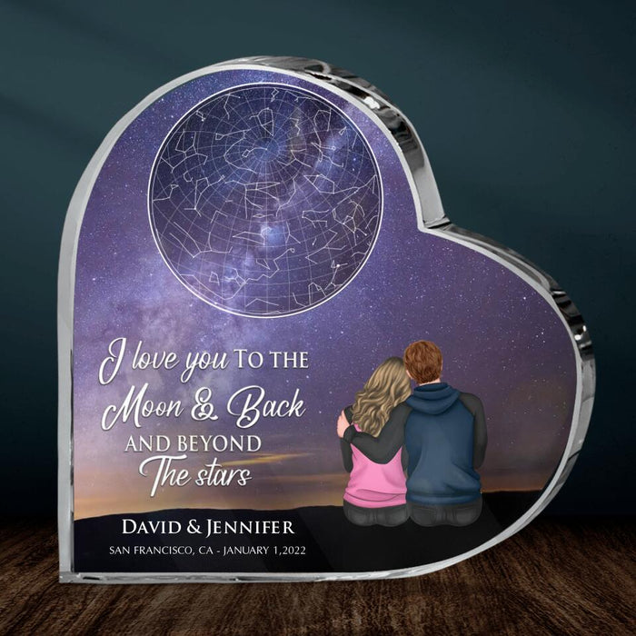 Custom Personalized Couple Crystal Heart - Gift Idea For Couple - I Love You To The Moon & Back