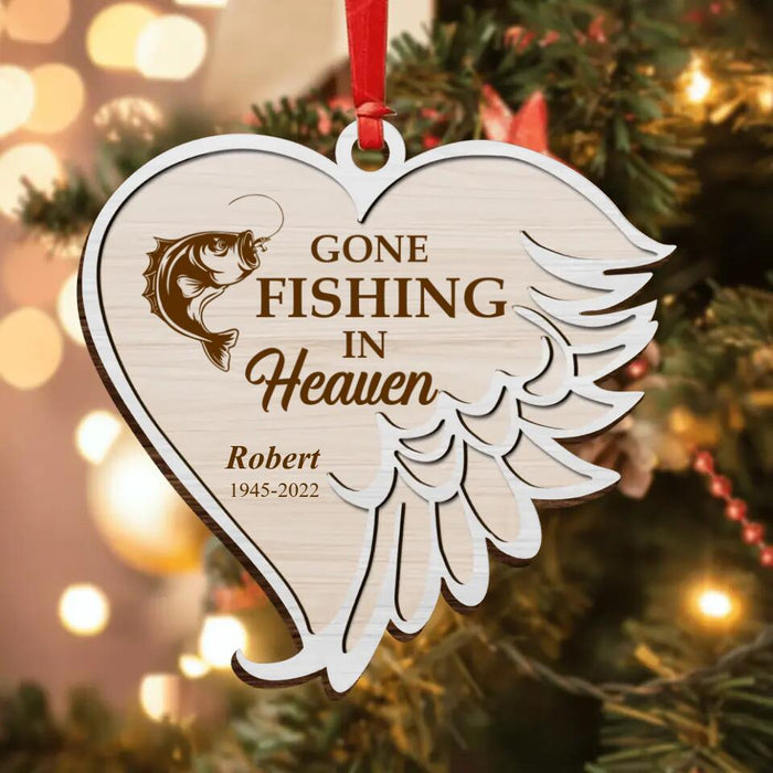 Custom Personalized Memorial Fishing Wooden Ornament - Memorial Gift Idea For Christmas - Gone Fishing In Heaven