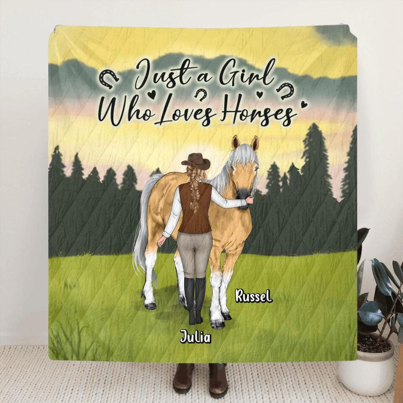 Personalized Horse Girl Fleece Throw Blanket/Quilt - Gift Idea For Horse Lovers/Horse Owners - Just A Girl Who Loves Horses